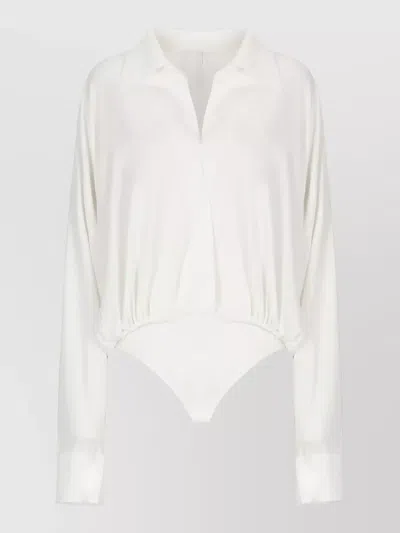 Norma Kamali Long Sleeve Top Buttoned Cuffs Draped In White
