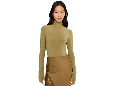 Norma Kamali Long Sleeve Turtle Bodysuit In Brown