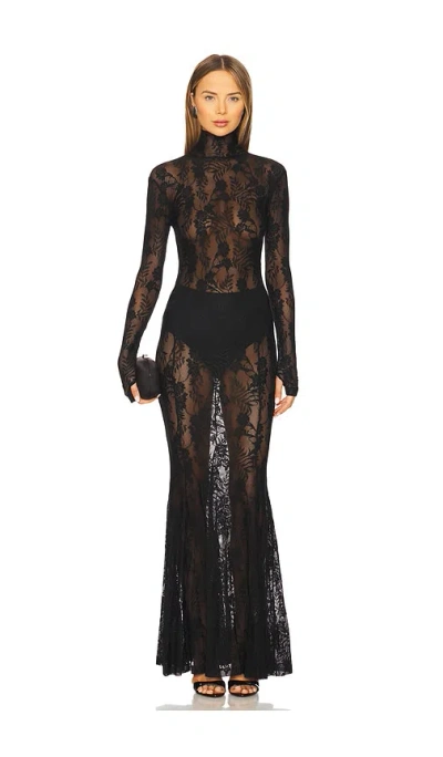 Norma Kamali Long Sleeve Turtle Fishtail Gown In 黑色