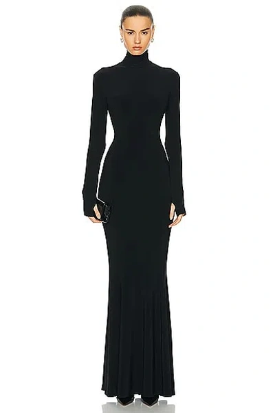 Norma Kamali Long Sleeve Turtle Fishtail Gown In Black