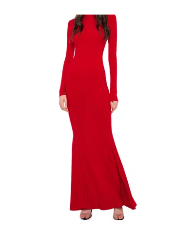 Norma Kamali Long Sleeve Turtle Fishtail Gown In Red