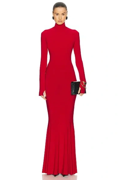 Norma Kamali Long Sleeve Turtle Fishtail Gown In Tiger Red