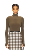 Norma Kamali Long Sleeve Turtleneck Bodysuit In Brown