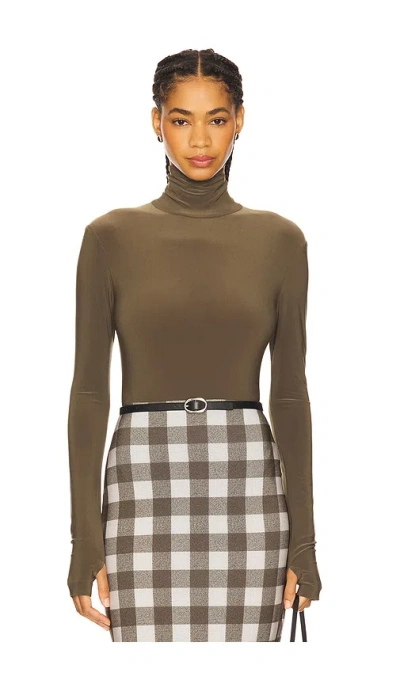 Norma Kamali Long Sleeve Turtleneck Bodysuit In Brown