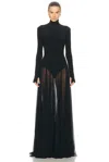 Norma Kamali Long Sleeve Turtleneck Bodysuit Flared Gown In Black
