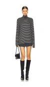 Norma Kamali Long Sleeve Turtleneck Easy Fit Top In Black & Grey