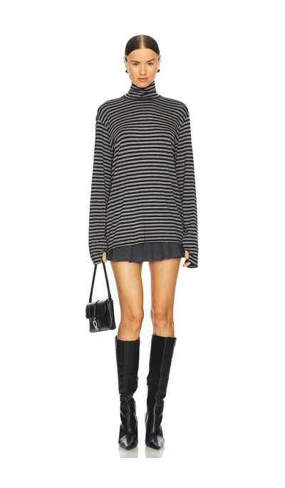 Norma Kamali Long Sleeve Turtleneck Easy Fit Top In Black & Grey