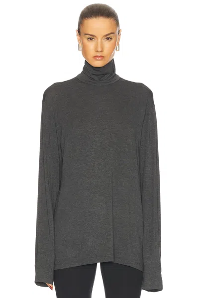 Norma Kamali Long Sleeve Turtleneck Easy Fit Top In Dark Grey