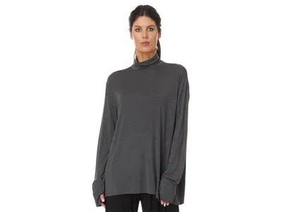 Norma Kamali Long Sleeve Turtleneck Easy Fit Top In Gray