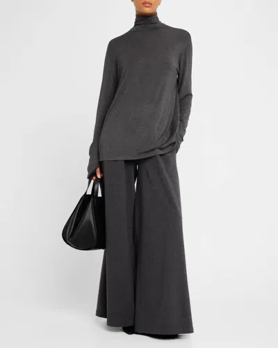 Norma Kamali Long Sleeve Turtleneck Easy Fit Top In Dark Grey
