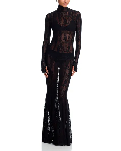 Norma Kamali Long Sleeve Turtleneck Fishtail Gown In Black