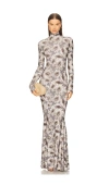 Norma Kamali Long Sleeve Turtleneck Fishtail Gown In Gray