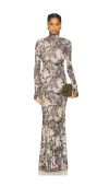 Norma Kamali Long Sleeve Turtleneck Fishtail Gown In Gray