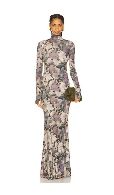 Norma Kamali Long Sleeve Turtleneck Fishtail Gown In Gray