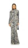Norma Kamali Long Sleeve Turtleneck Fishtail Gown In Multi