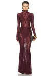 Norma Kamali Long Sleeve Turtleneck Fishtail Gown In Burgundy