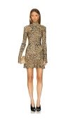 Norma Kamali Long Sleeve Turtleneck Fishtail Mini Dress In Cheetah Patch