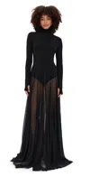 Norma Kamali Long Sleeve Turtleneck Flared Gown Black In Black