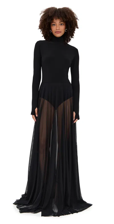 Norma Kamali Long Sleeve Turtleneck Flared Gown Black