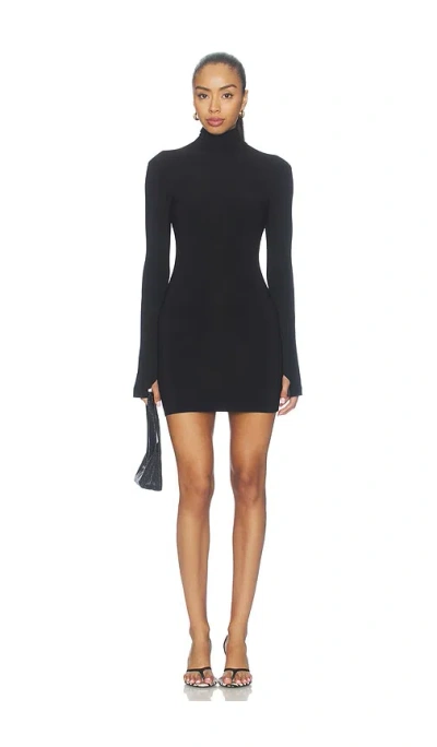 Norma Kamali Long Sleeve Turtleneck Mini Dress In Blue