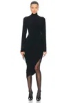 Norma Kamali Long Sleeve Turtleneck Side Drape Gown In Black
