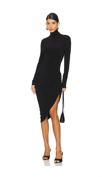 NORMA KAMALI LONG SLEEVE TURTLENECK SIDE DRAPE DRESS