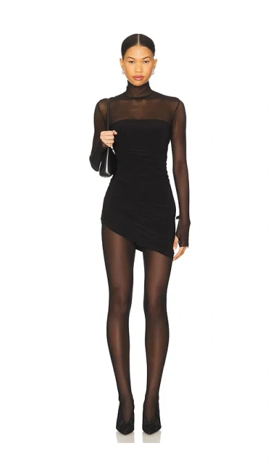 Norma Kamali Long Sleeve Turtleneck Strapless Diana Pickleball Dress In Black
