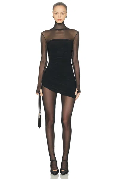 Norma Kamali Long Sleeve Turtleneck Strapless Diana Pickleball Dress In Black