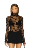 Norma Kamali Long Sleeve Turtleneck Top In Black Leaf