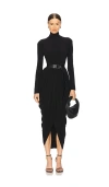 Norma Kamali Long Sleeve Turtleneck Waterfall Dress In Black