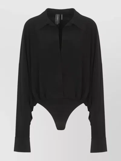Norma Kamali Long Sleeve V Neck Bodysuit Shirt In Multi