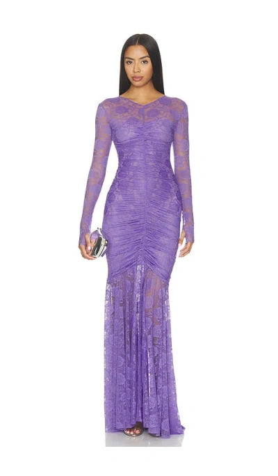 Norma Kamali Long Sleeve V Neck Fishtail Gown In Lavender