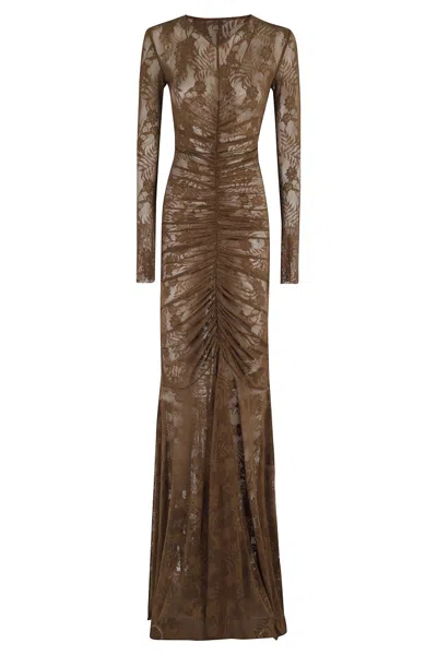 Norma Kamali Long Sleeve V Neck Shirred In Brown