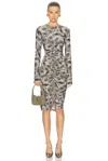 Norma Kamali Long Sleeve V Neck Shirred Front Dress In Multi