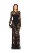 Norma Kamali Long Sleeve V Neck Shirred Front Fishtail Gown In Black Leaf