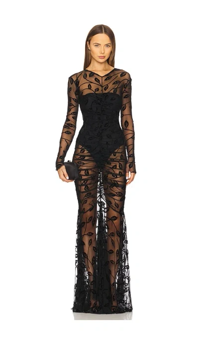 NORMA KAMALI LONG SLEEVE V NECK SHIRRED FRONT FISHTAIL GOWN