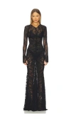 Norma Kamali Long Sleeve V Neck Shirred Front Fishtail Gown In Multi