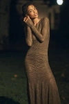 Norma Kamali Long-sleeve V-neck Shirred Maxi Dress In Brown