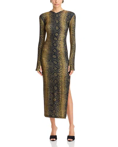 Norma Kamali Brown Slim Fit Long Python Effect Dress
