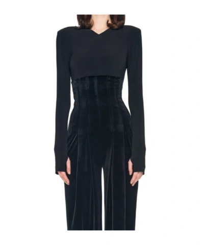 Norma Kamali Long-sleeved Shoulder Pad V-neck Blouse In Black
