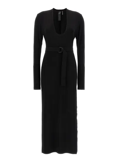 Norma Kamali Belted Stretch-jersey Midi Dress In Black