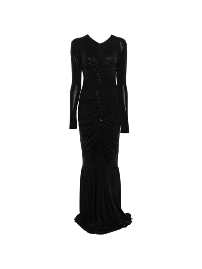 Norma Kamali Long-sleeve Ruched Maxi Dress In Black