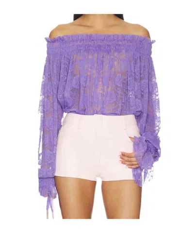Norma Kamali Long Sleeve Peasant Top In Lavender