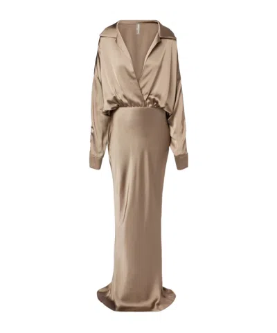 Norma Kamali Long-sleeved Gown In Brown