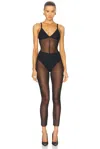 Norma Kamali Low Back Fara Slip Catsuit In Black Mesh