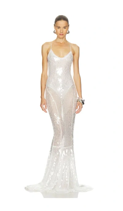 Norma Kamali Low Back Fara Slip Fishtail Gown In White