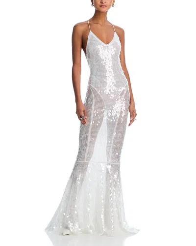 Norma Kamali Low Back Fara Slip Fishtail Gown In White
