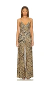 Norma Kamali Low Back Slip Jumpsuit In Cheetah Patch