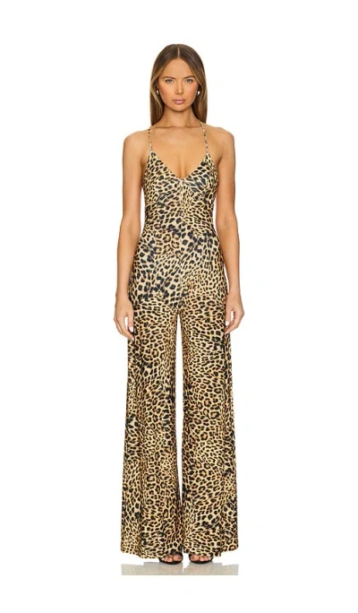 Norma Kamali Low Back Slip Jumpsuit In Cheetah Patch