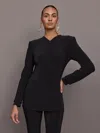 Norma Kamali Ls Shoulder Pad V Neck Zip Front Jacket In Black